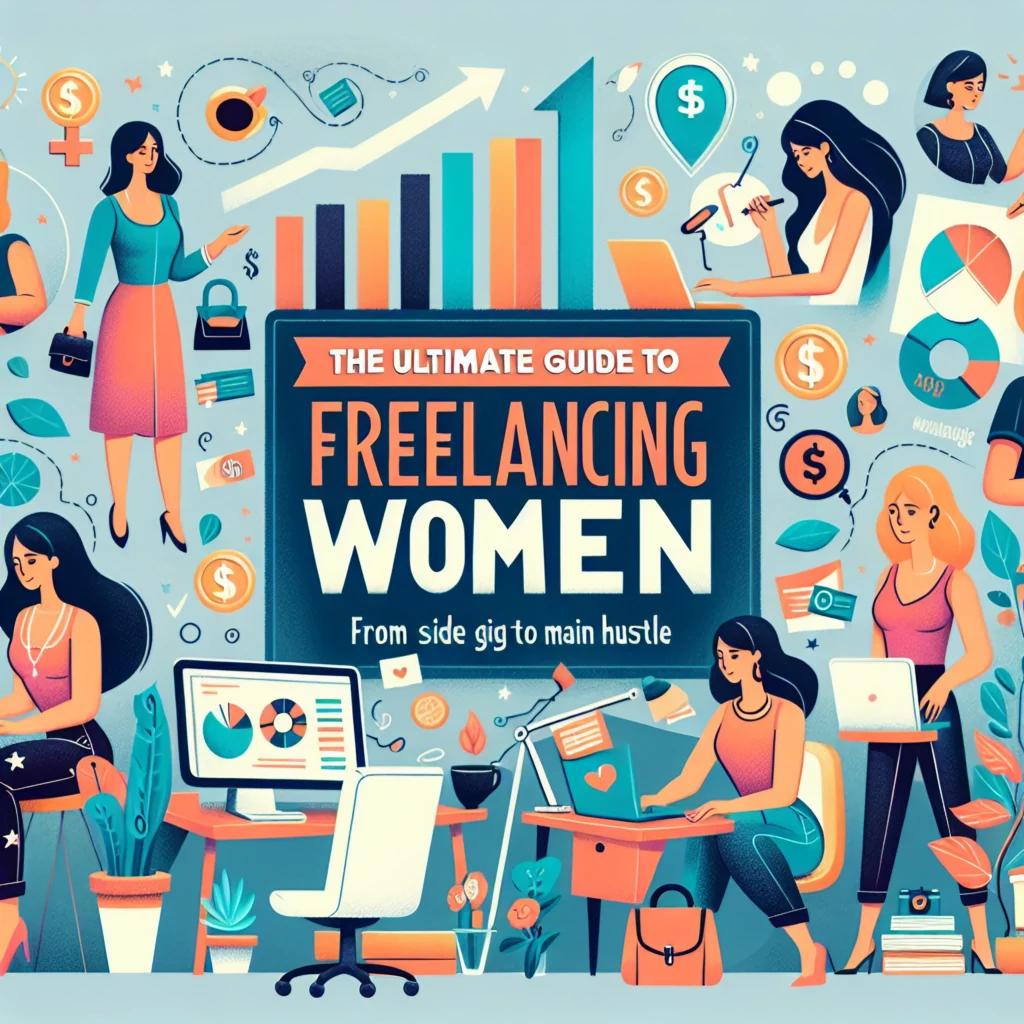 Freelancing for women, side gig to main hustle, how to start freelancing, freelance business tips, freelancing tips, find freelance clients, managing freelance workload, scaling freelance business, freelance success, freelance resources.